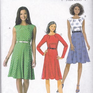 Misses Dress Pattern Semi-Fitted Pleated Lined Bodice Flared Skirt Size 6 8 10 12 14 Butterick Ladies Fashion Pattern