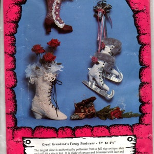 Great Grandma&#39;s Fancy Footwear Pattern  Boot Ice Skates High Button Shoe Pin Cushion Uncut