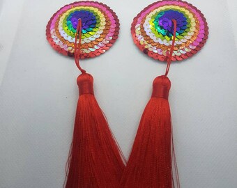 Rainbow pasties burlesque tassels gay pride lgbt festival accessory
