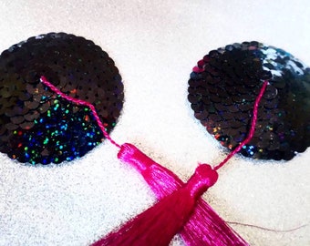 Black rainbow Nippie burlesque pasties pink tassels festival costume