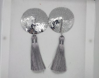 Silver pastie sequin tassels burlesque costume festival accessory