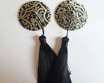 Luxury Black & gold burlesque tassels art deco costume pastie