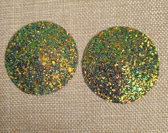 Pezones verdes con lentejuelas y borlas, accesorio burlesco