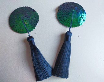 Peacock nippies burlesque tassels festival costume accessory
