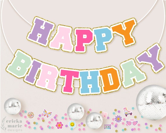 Pretty Happy Birthday Pastel Glitter Banner – Party Evolution