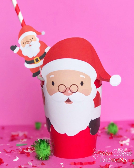 Santa Straw Toppers Santa Claus Straw Toppers Christmas Party Paper Straws  Christmas Straws 