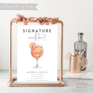 Signature Cocktail | Benutzerdefinierte Cocktail-Zeichen | Signatur Cocktails-Zeichen | Cocktail-Menü-Schild | Party Schild | Aperol Spritz | Feelin Spritzy