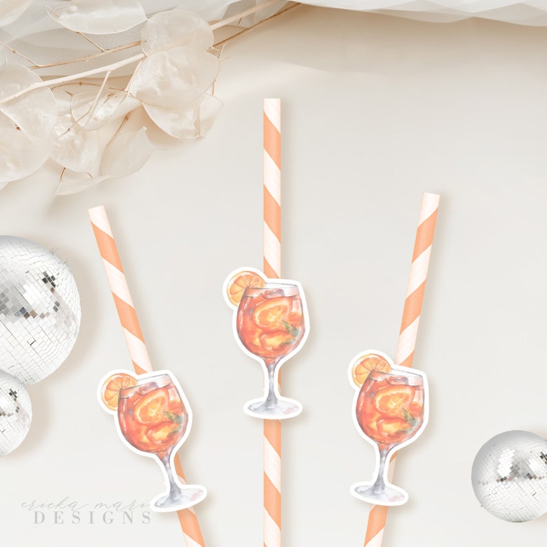 Aperol Spritz Straws Cocktail Straws Bachelorette Party Bachelorette Party Decorations Bridal Shower Birthday Party Decor image 1