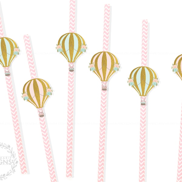 Hot Air Balloon Paper Straws | Hot Air Balloon Straw Toppers | Paper Straws | Oh the Places  She'll Go | Oh the Places You'll Go