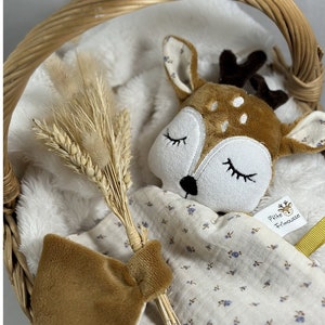 Baby comforter doe fawn deer minky double gauze Organic Oeko Tex customizable handmade birth gift