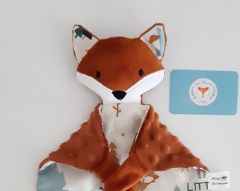 Doudou renard personnalisable tissus OEKO-TEX création artisanale bébé cadeau naissance