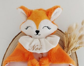 Doudou renard fourrure peluche création artisanale fait main personnalisable prénom