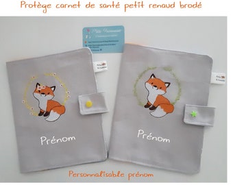 Protège carnet de santé bébé enfant broderie joli renard personnalisable prénom