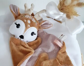 Doudou doe fawn embroidered customizable OEKO-TEX fabrics artisanal creation baby girl birth gift