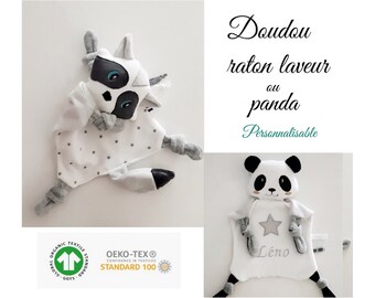 Doudou peluche raton laveur Oeko Tex création artisanale