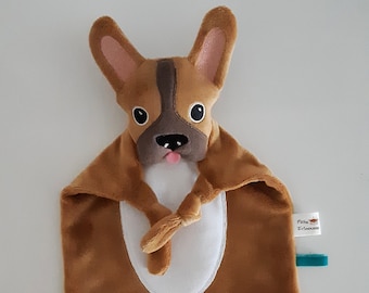 Doudou baby bulldog dog birth gift handmade creation Oeko tex personalization first name