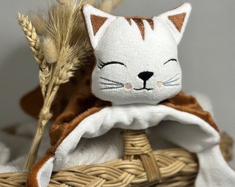 Consolador pequeño gatito de su elección de telas OEKO-TEX personalizables novedad creación artesanal regalo de nacimiento del bebé