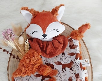 Doudou fox fur plush artisanal creation handmade customizable first name