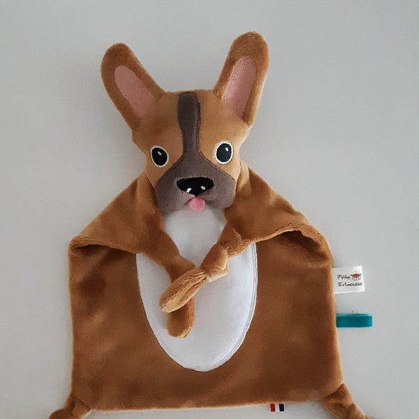 Doudou bébé bouldogue chien cadeau naissance  création  fait main fait main Oeko tex personnalisation prénom