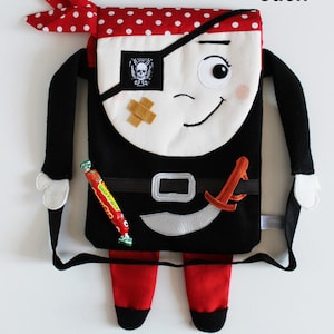 Piraten-Kindertasche aus mit Baumwolle gefüttertem Fleecestoff. Originell und einzigartig.