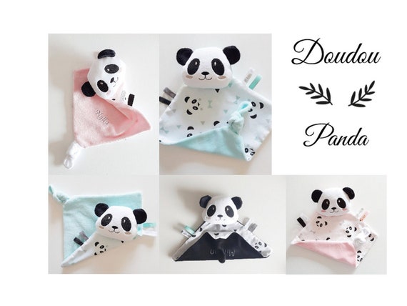 Doudou Peluche Bebe Panda Vert D Eau Ou Noir Etsy