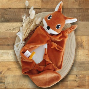 Personalized squirrel comforter with first name and mixed baby fabrics, handmade creation