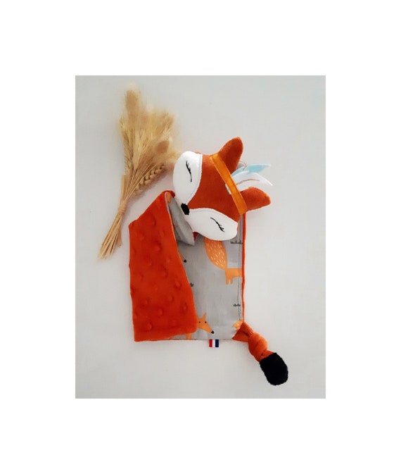 Doudou petit renard indien création artisanale fait main cadeau