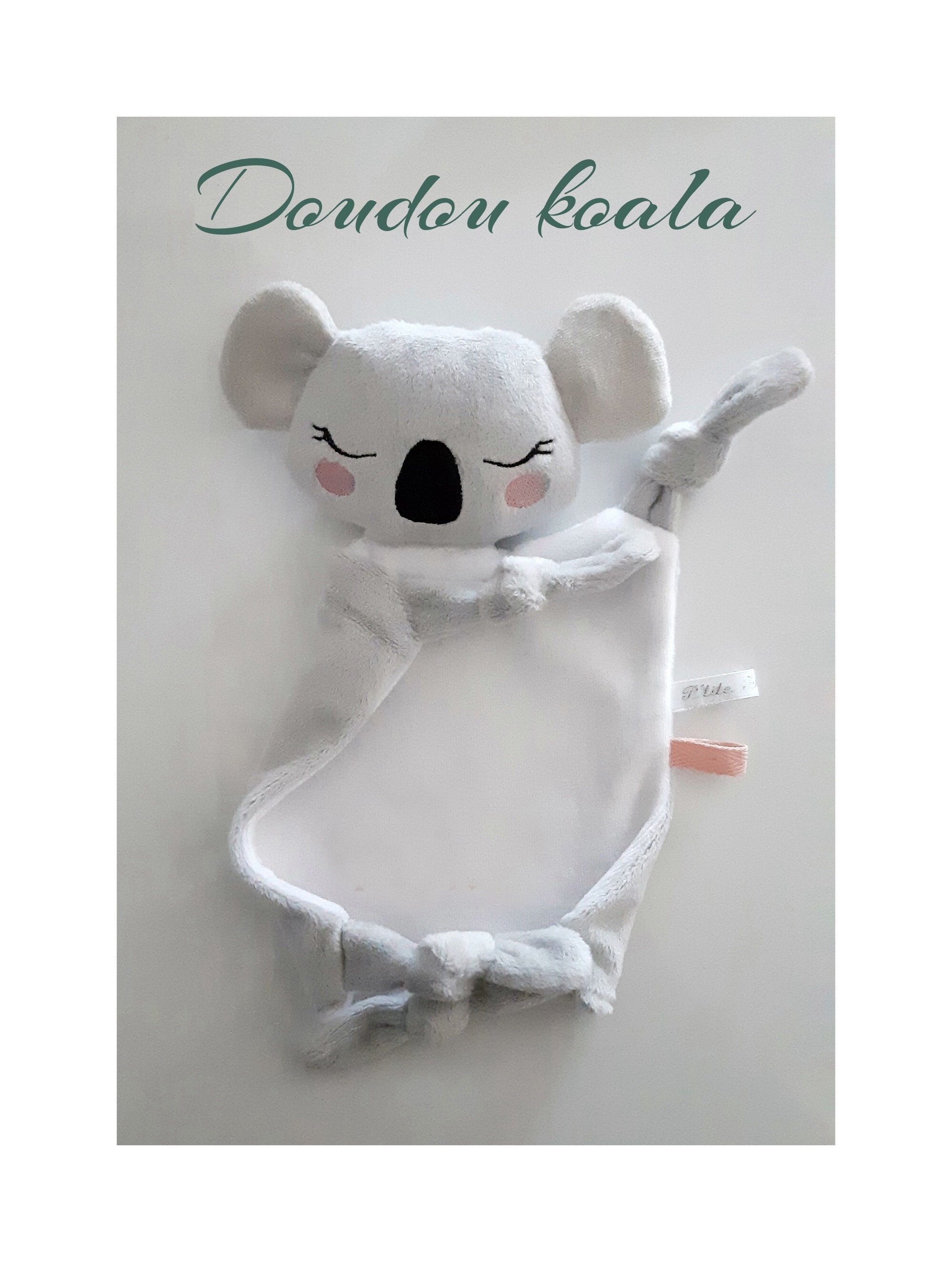 Doudou bébé personnalisé, Koala bleu gris