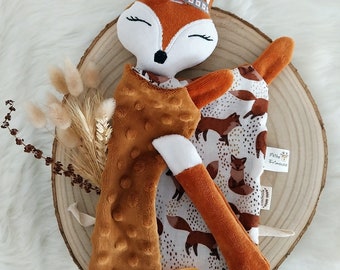 Baby comforter Indian fox minky double gauze Organic Oeko Tex handmade birth gift first name personalization