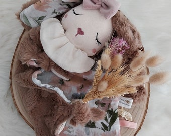 Doudou rabbit faux fur double gauze Organic Oeko Tex customizable handmade