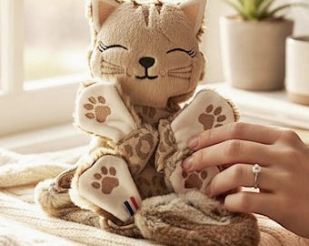 Personalisierte Fellkatze mit Namen und doppellagigem Oeko-Tex Baby-Unisex-Stoff