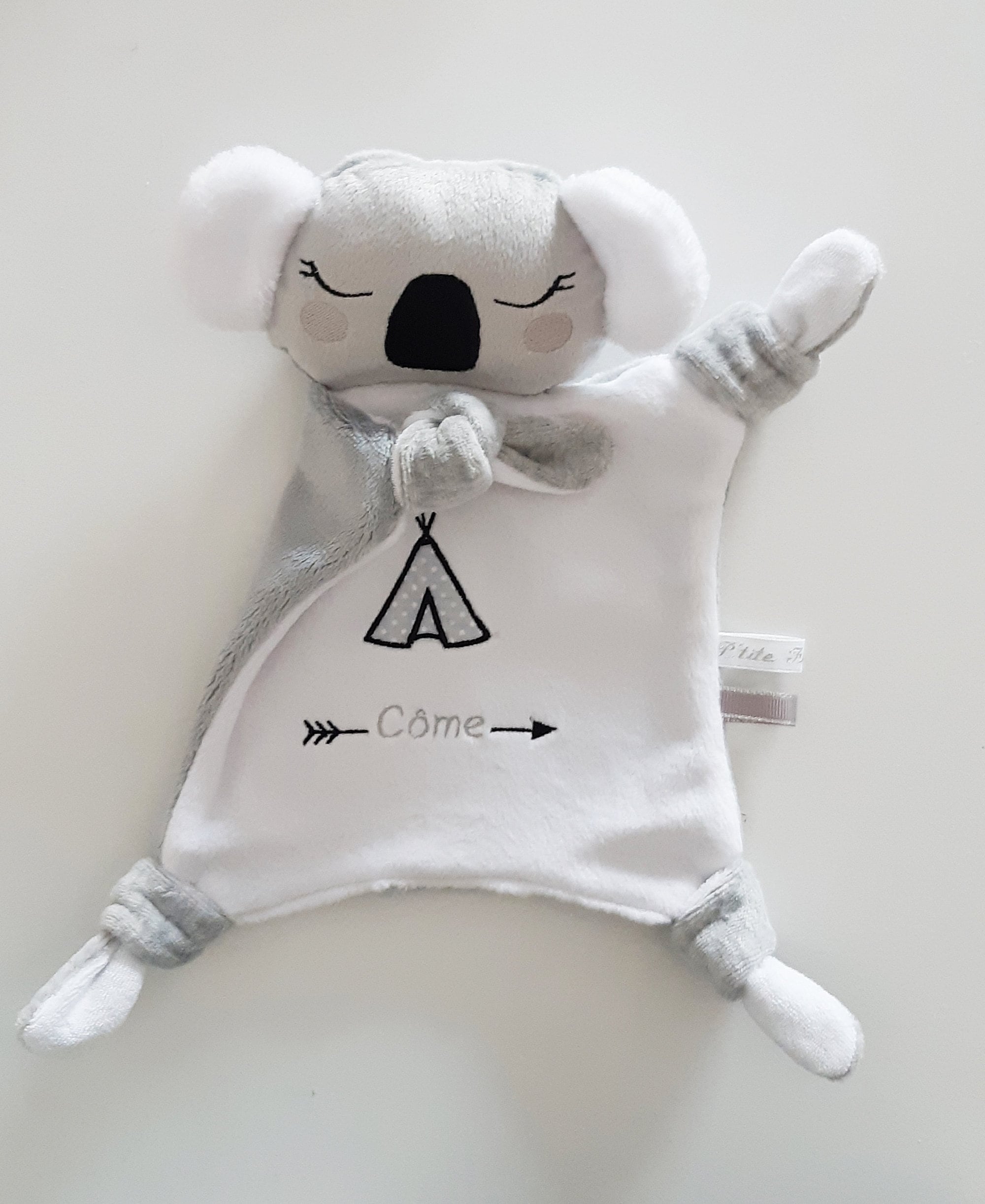 Doudou bébé personnalisé, Koala bleu gris