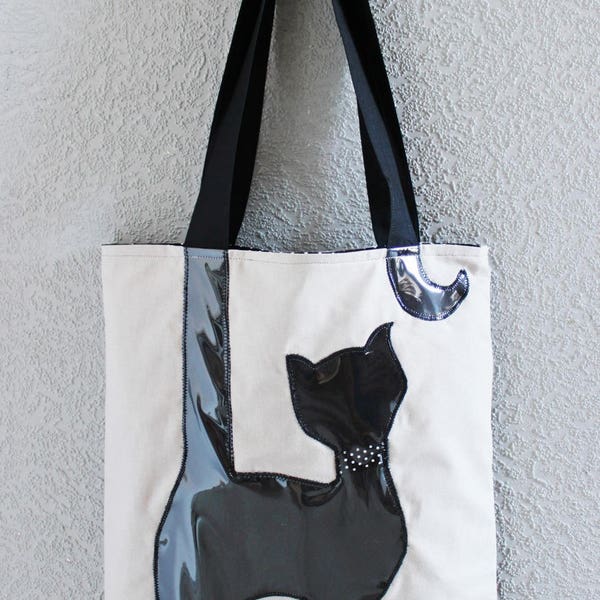 Tote bag, sac original pour femme, fille, thème " Le chat" doublé.