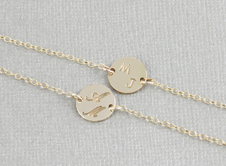 Gold filled tiny initial disk bracelet personalized disk | Etsy