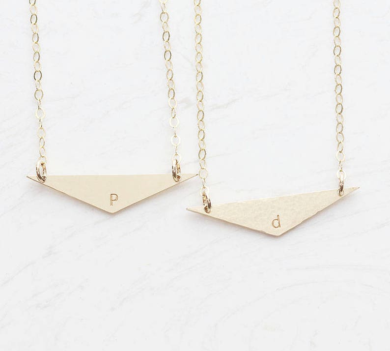 Bridesmaid Gift Name Plate Necklace Gift for her Initial Large Triangle Necklace Wide Personalized Initial Necklace Tri OD 13.9