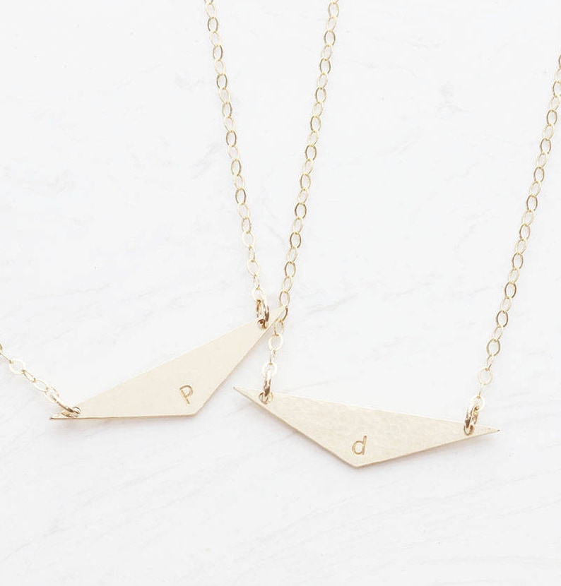 Bridesmaid Gift Name Plate Necklace Gift for her Initial Large Triangle Necklace Wide Personalized Initial Necklace Tri OD 13.9