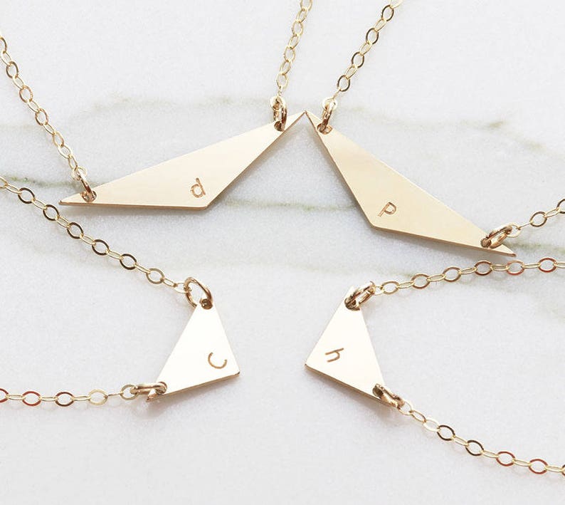 Bridesmaid Gift Name Plate Necklace Gift for her Initial Large Triangle Necklace Wide Personalized Initial Necklace Tri OD 13.9