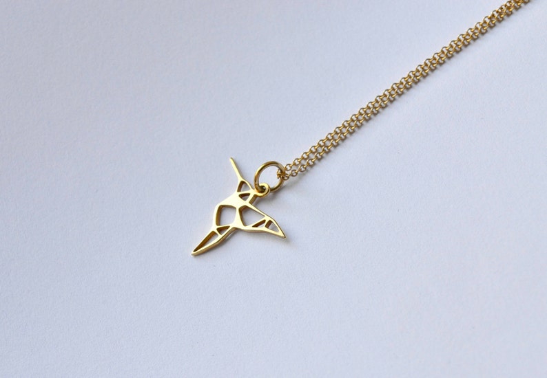 Gold geometric hummingbird necklace geometric bird necklace Etsy