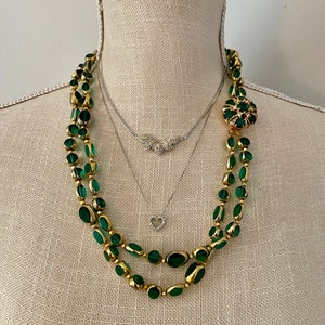 Vintage Green glass Dual strand Necklace