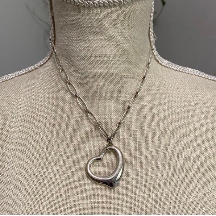 【Old Tiffany】open heart necklace Vintage Tiffany XL Open Heart Necklace - Etsy