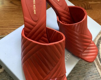 Antonio Melani Burnt Orange Heels - Open Toe Faux Leather - Size 8