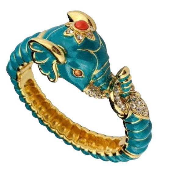 Vintage Kenneth Jay Lane Elephant Bracelet Cuff B… - image 1