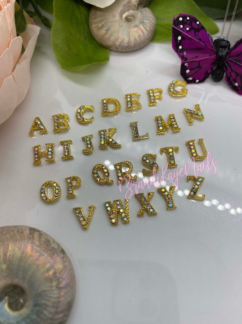 26pcs AZ Rhinestone Nail Letters Goldtone Charms Nail Art AB Etsy