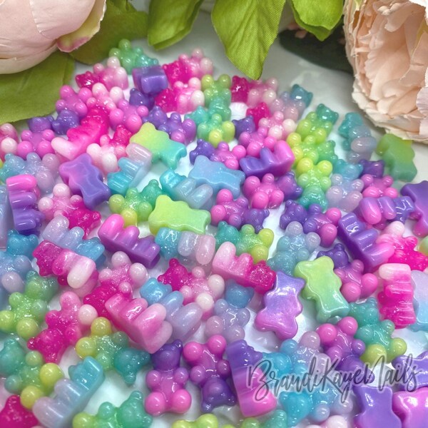 Ombre Pastel Bear Teddy Gummy Bear Rainbow Nail Art Charms Cabochon 16 Pieces