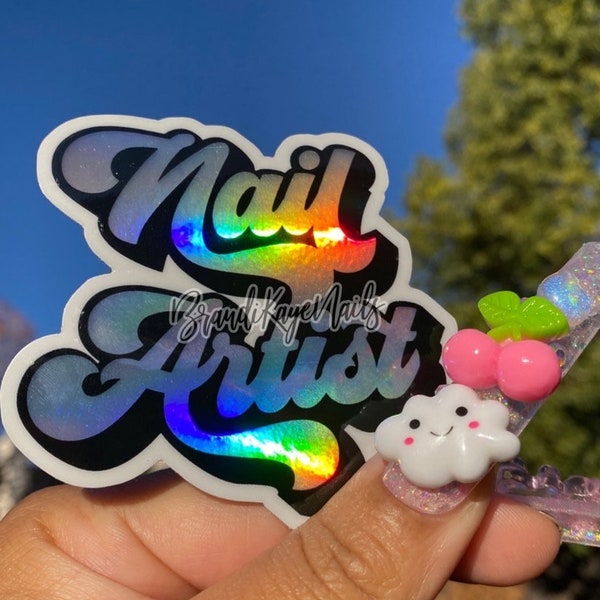 Nail Artist Holographic Trendy Retro Vinyl Sticker (Waterproof) - Laptop Sticker - Water Bottle Sticker - Gift for Her - Nail Tech Gift 3in