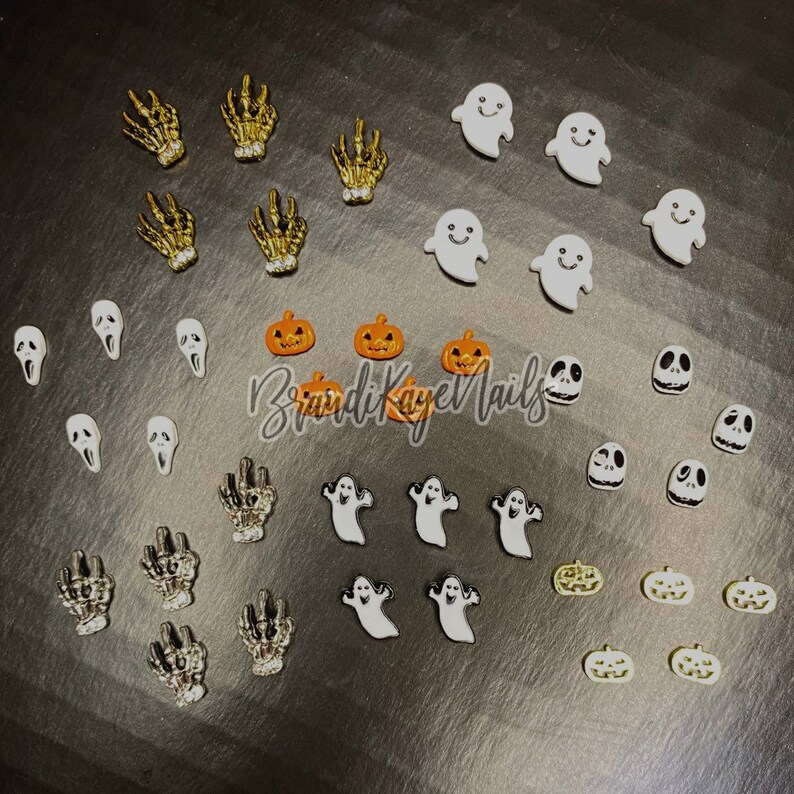 10 pc Halloween Nail Charms Gold Metal Alloy Nail Art DIY decorations Pumpkin Ghost Skeleton Nails 