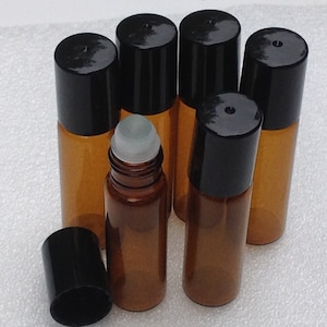 6 Empty 10mL AMBER Glass Roller Ball Bottles with GLASS Rollers Rollerball Bottles  Roll-on Refillable Rollon Essential Oil Safe