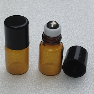 12 Empty 2mL AMBER Mini Glass Stainless Steel Roller Ball Bottles Rollerball Bottles  Roll-on Refillable Rollon Essential Oil Safe