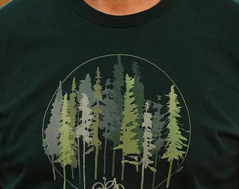Mountain Bike Forest T-Shirt | Pine Tree Cycling Graphic Tee