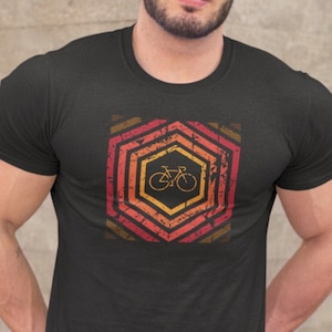 T-Shirt Hexagones et vélo pour hommes et femmes | Maillot de vélo Vintage tshirt Retro shirt aventure Hipster cadeau pour homme